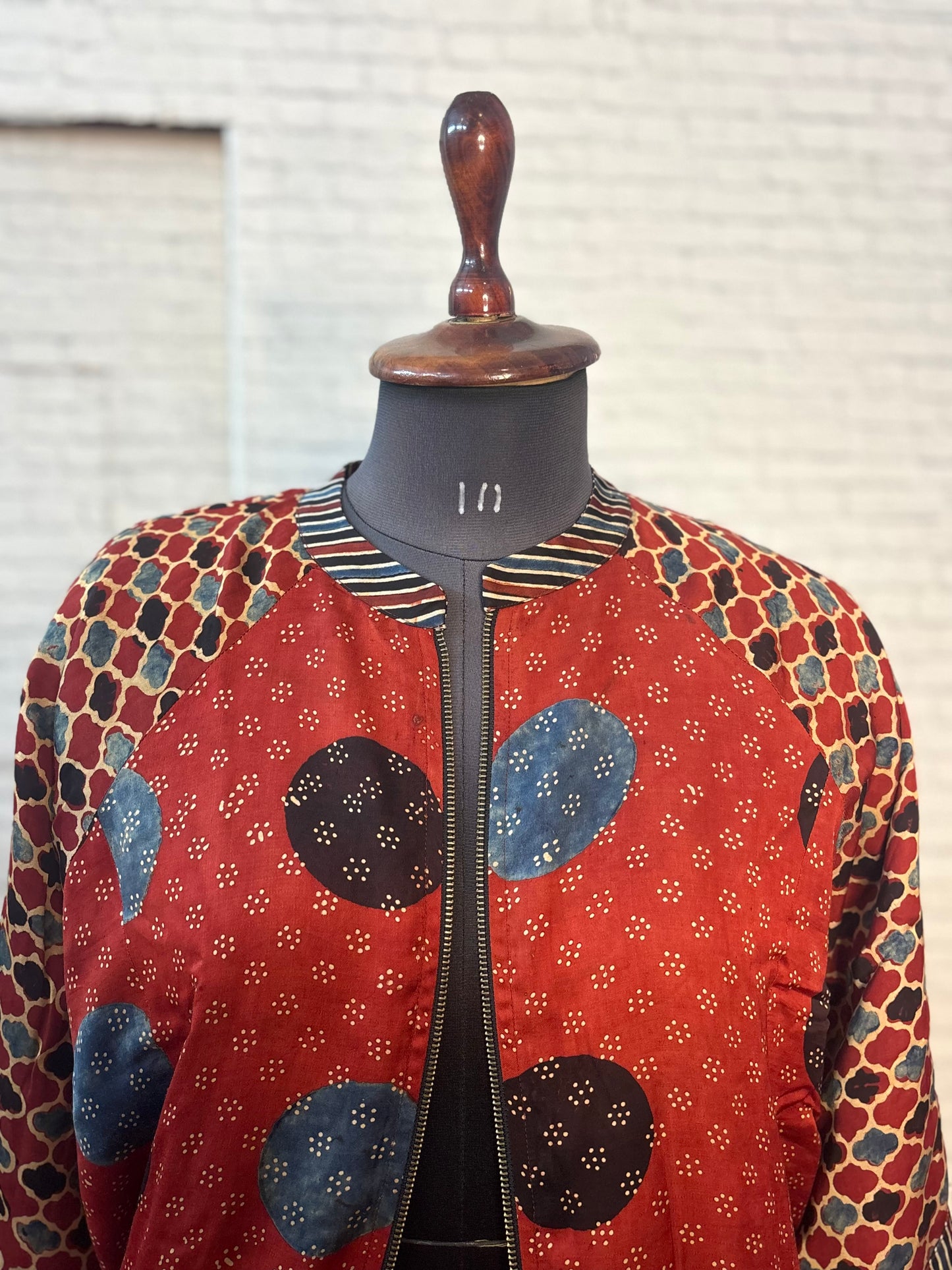 Red Modal Silk Ajrakh Unisex Bomber Jacket
