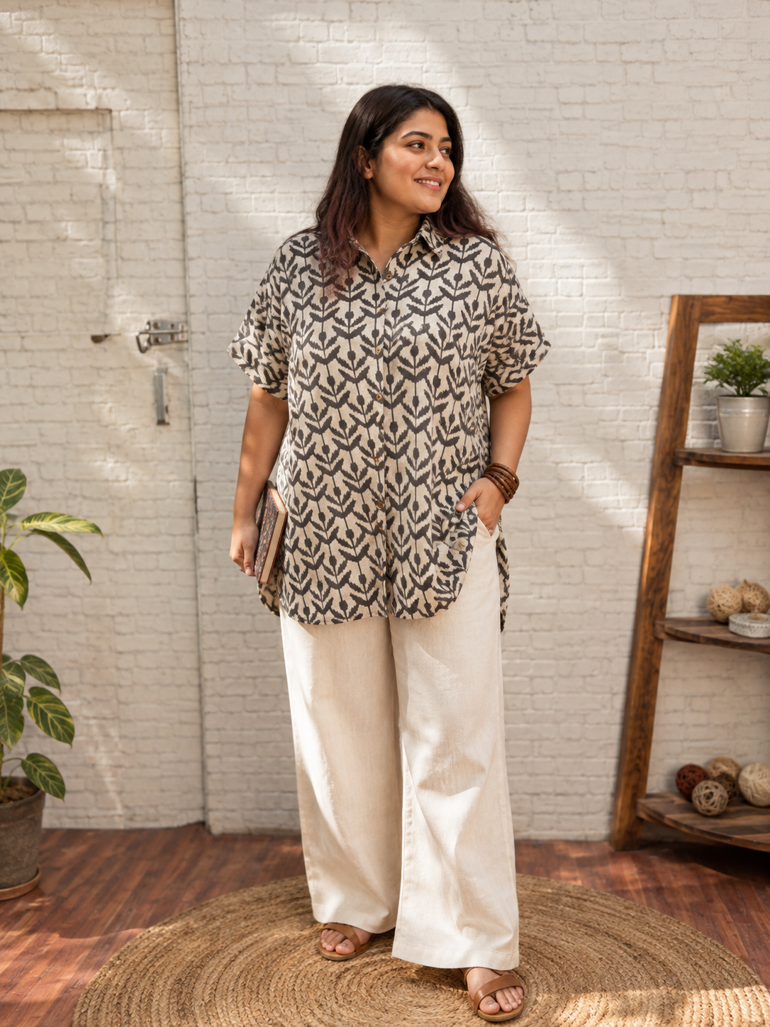 Kashish Flowers Hand Block Printed Cotton High Low Shirt Kaftan
