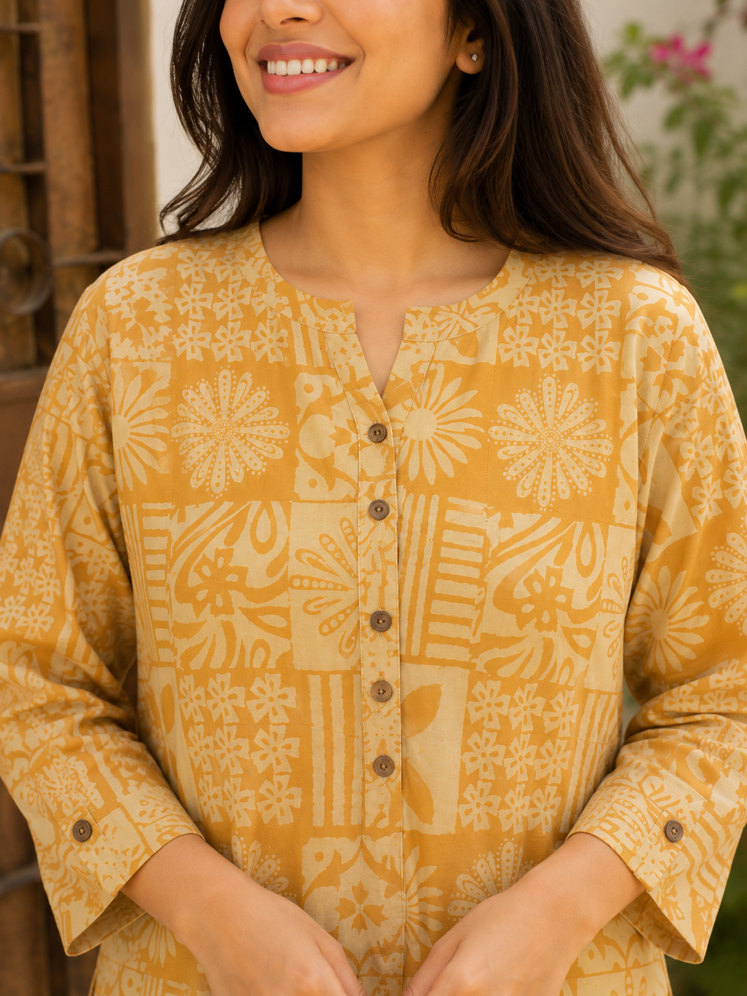 Orange Tiles Hand Block Printed Short Kurti