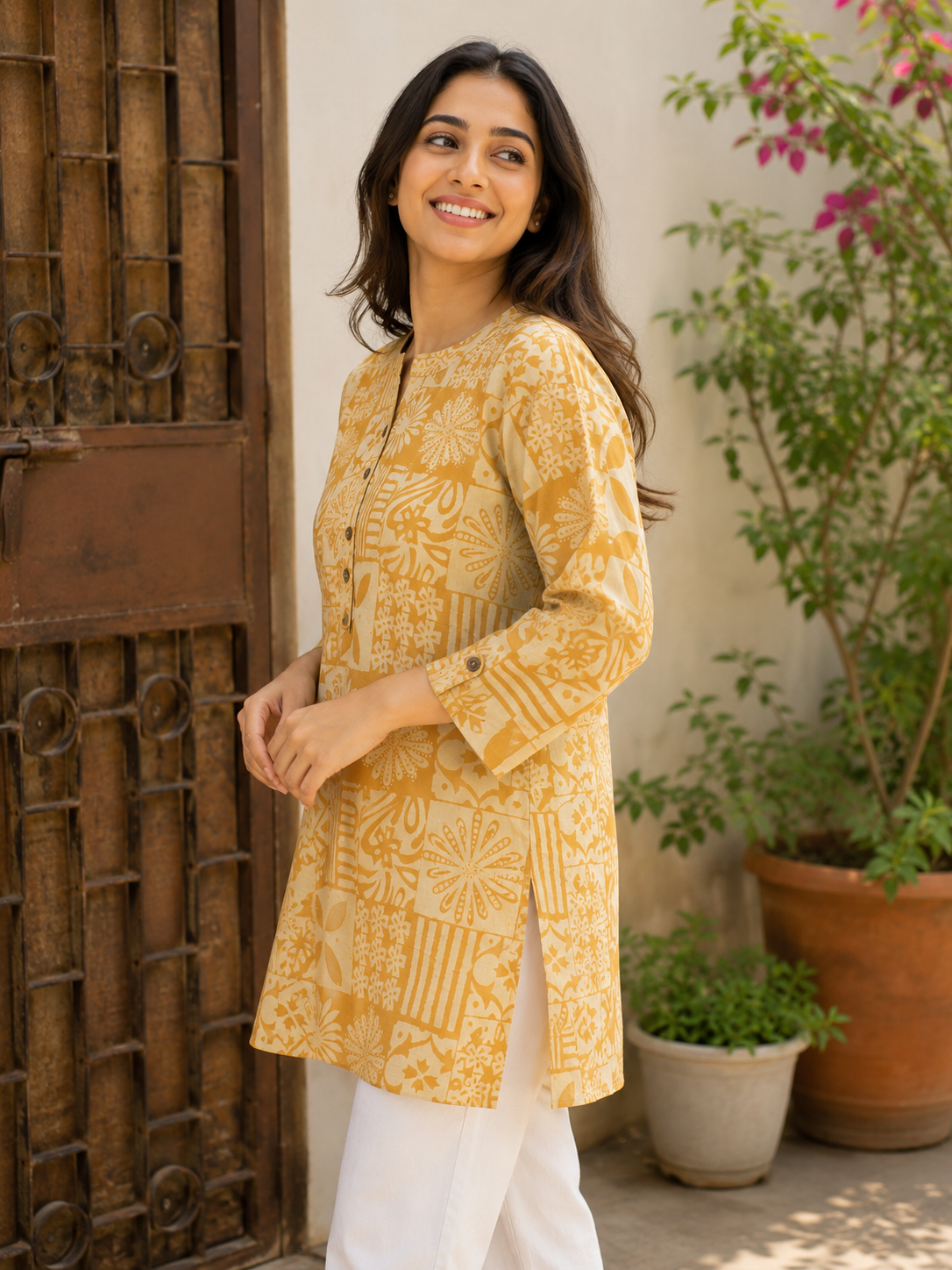 Orange Tiles Hand Block Printed Short Kurti