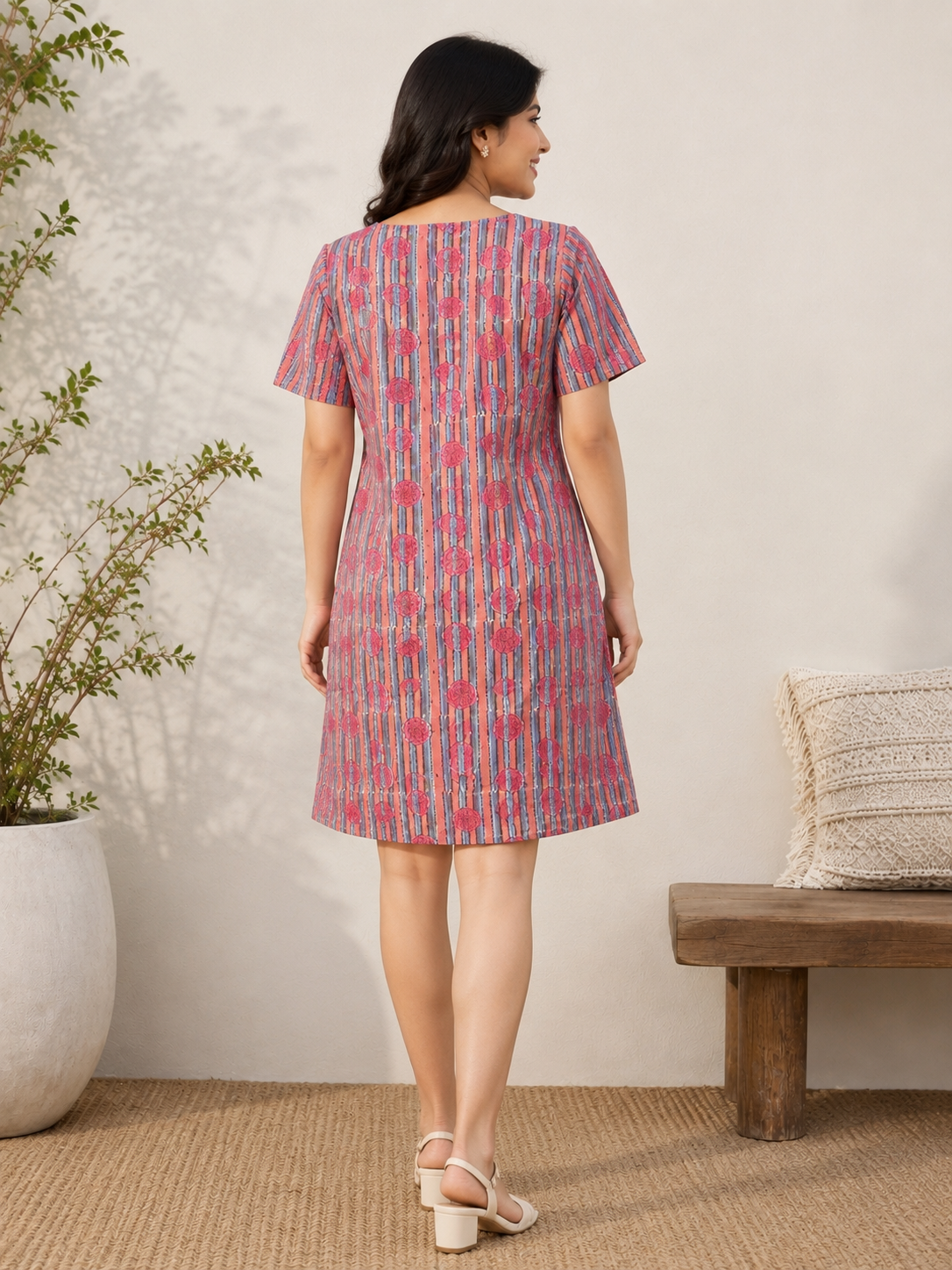 Floral Fizz Knee Length Shift Dress with Front Pockets