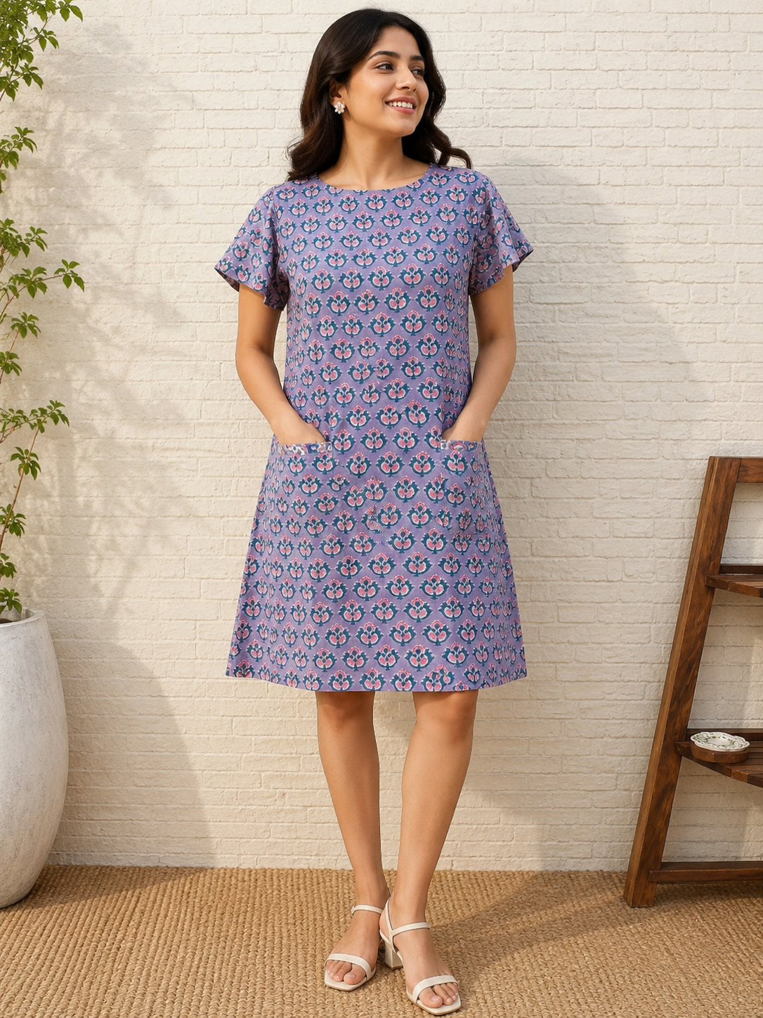 Lavanya Knee Length Shift Dress with Front Pockets