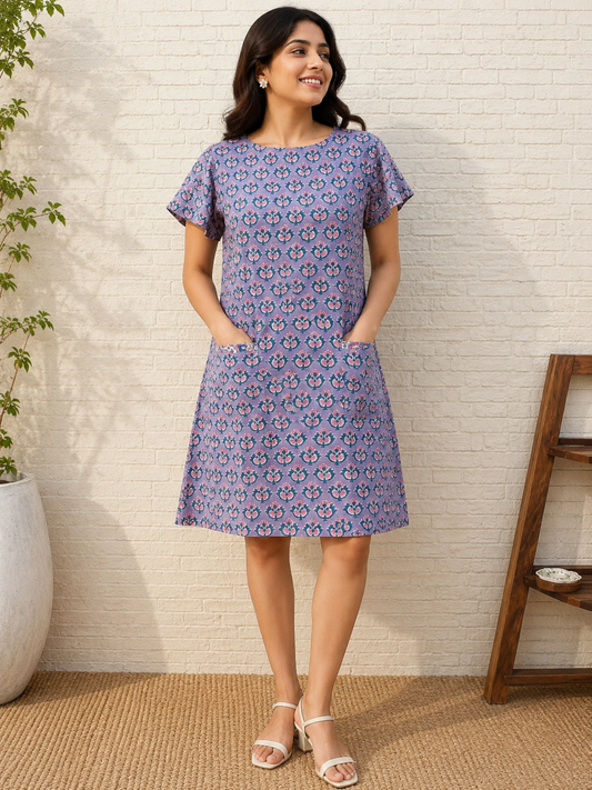 Lavanya Knee Length Shift Dress with Front Pockets