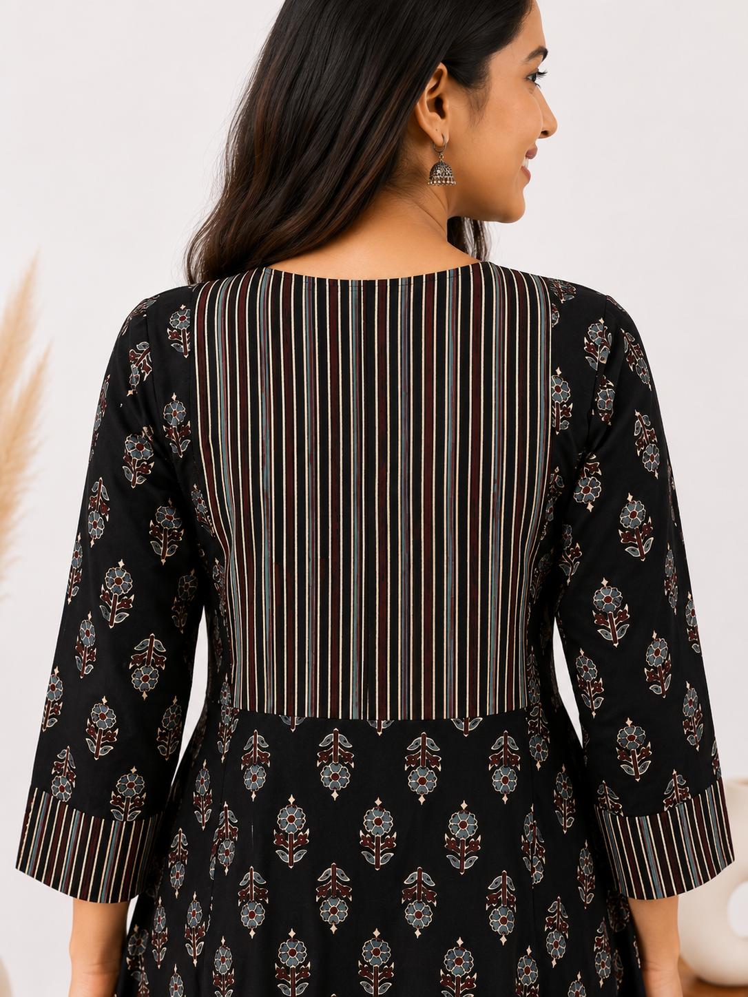 Black Ajrakh A line Maxi Patch Dress