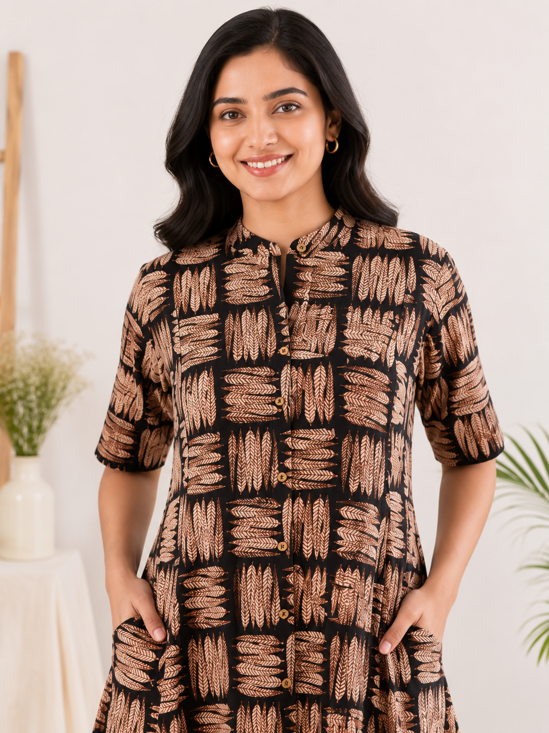 Patra Bagru Hand Block printed A Line Maxi Shirt Dress