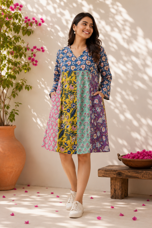 Riot of Colors : Hand Block Pinted Fourth Edition Short Dress