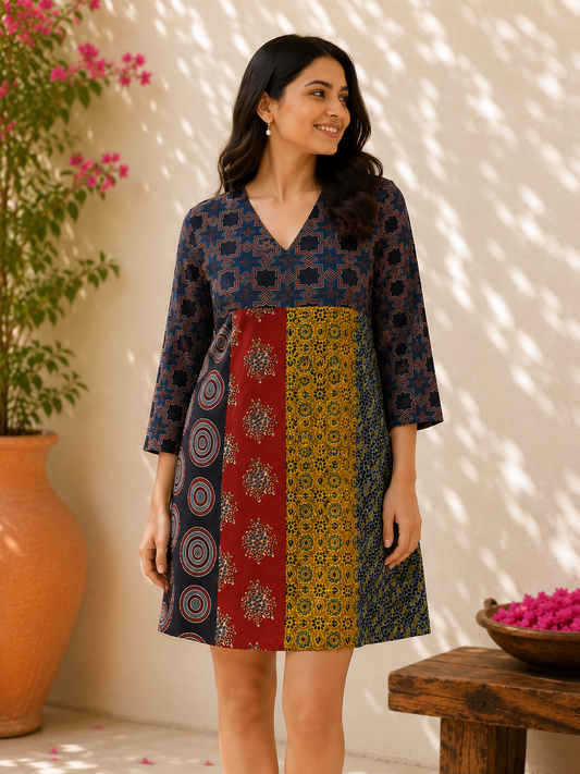 Riot of Colors : Ajrakh Sixth Edition Short Dress