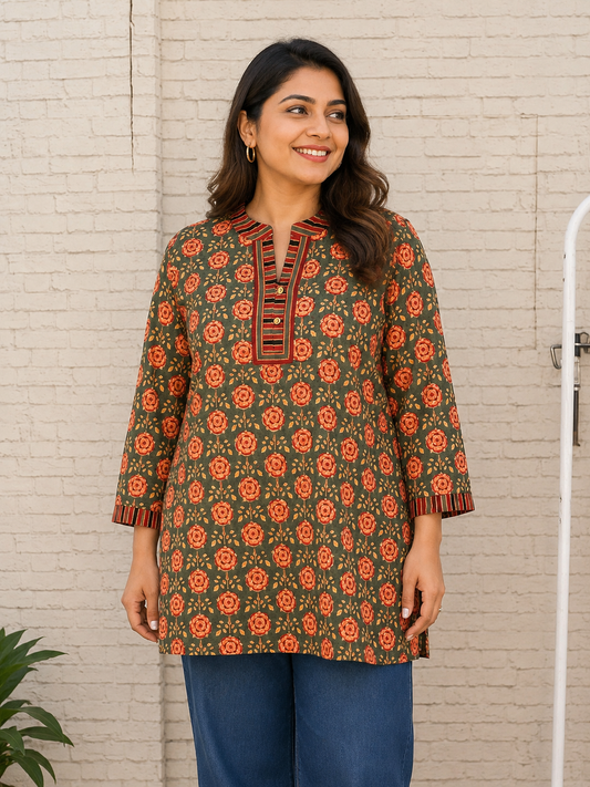 Kusum Cotton Hand Block Printed Short Kurti