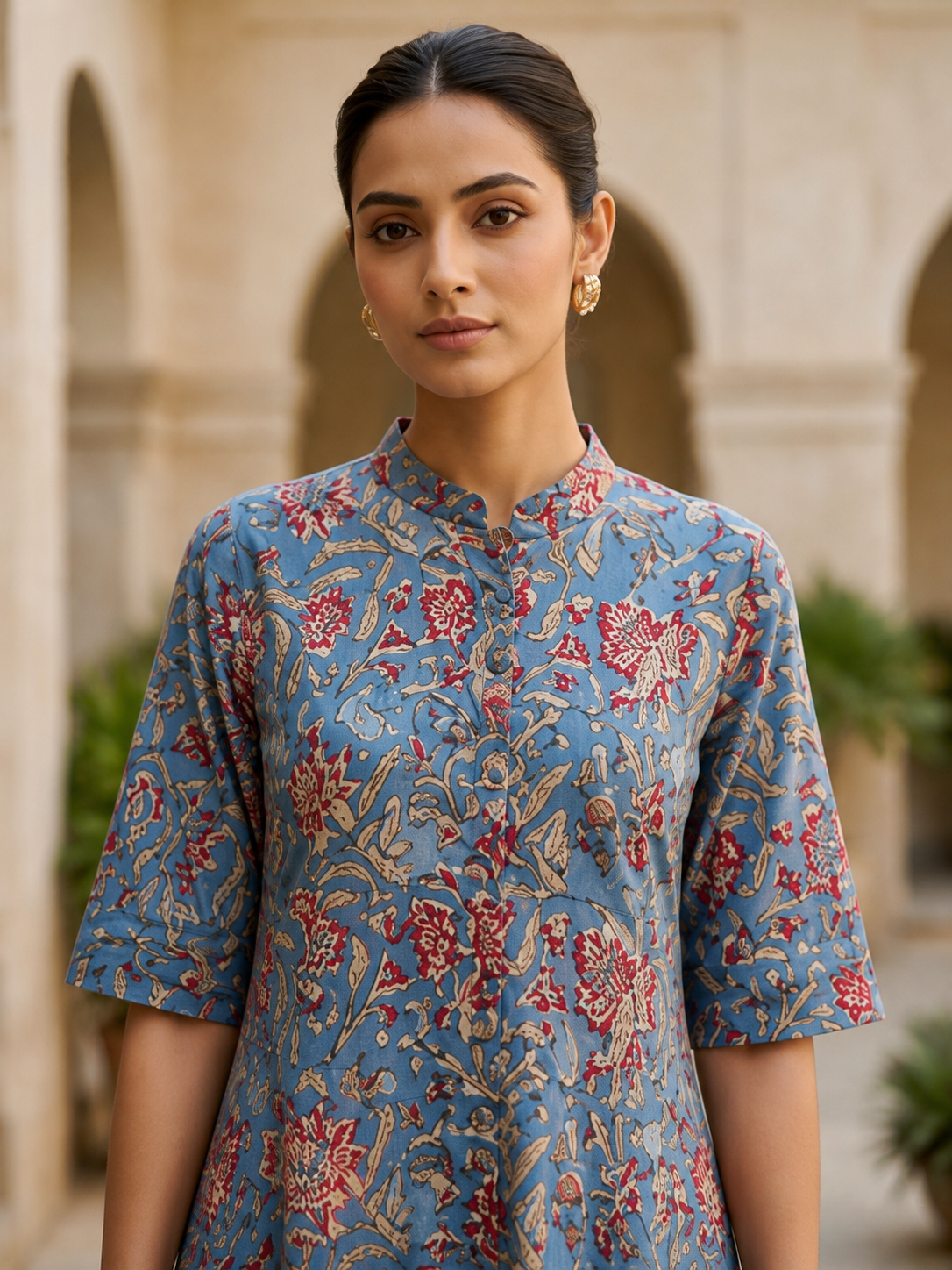 Wildflower Hand Block printed A Line Maxi Shirt Dress