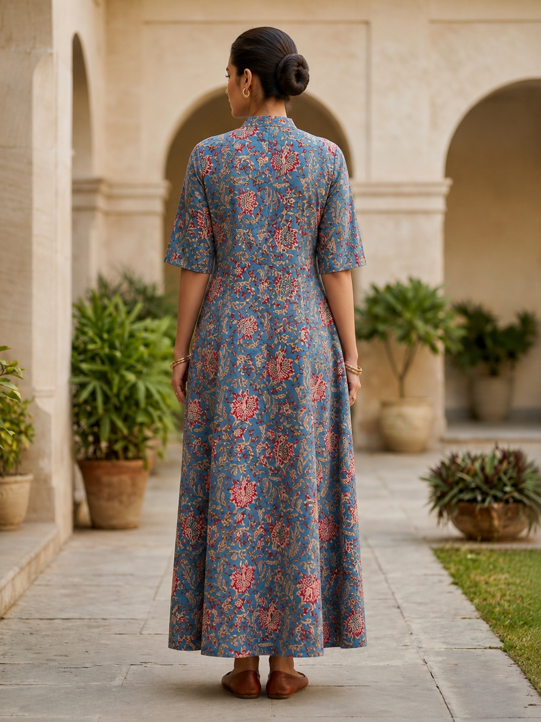 Wildflower Hand Block printed A Line Maxi Shirt Dress