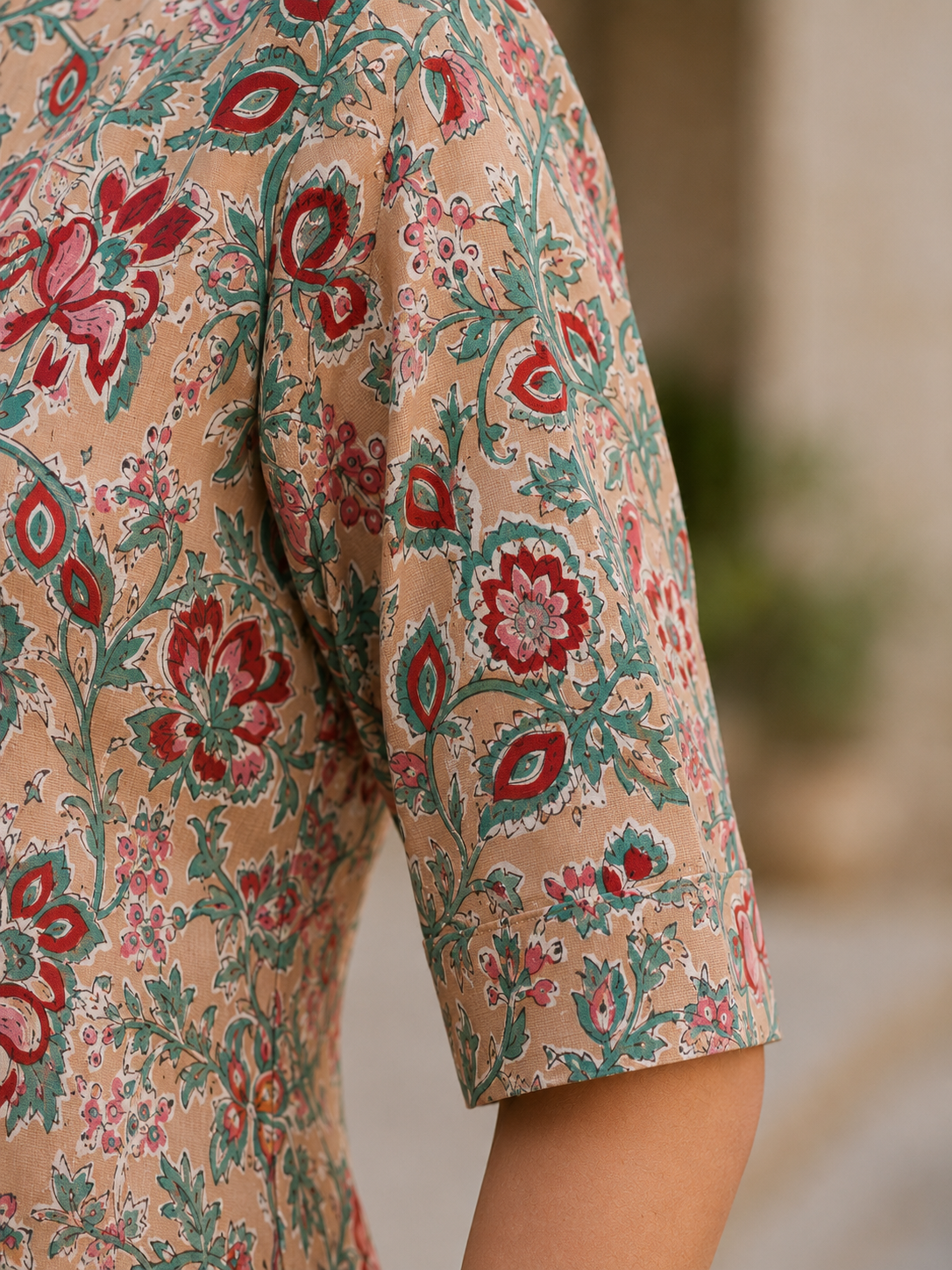 Dusty Rose Hand Block printed A Line Maxi Shirt Dress