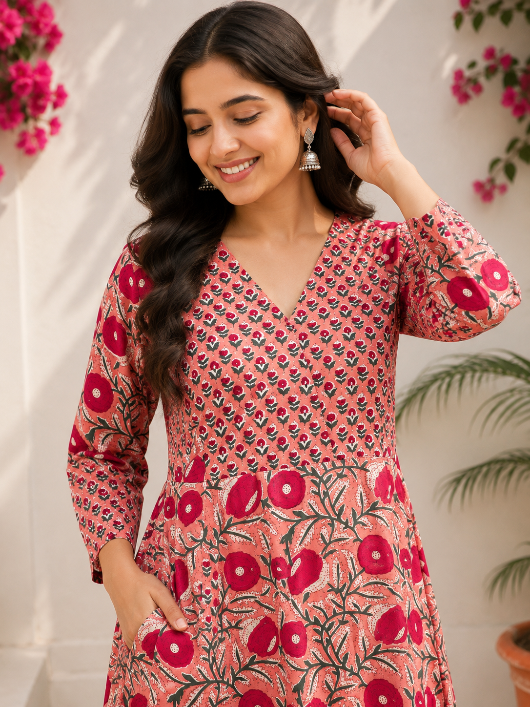 Saroj Hand Block Printed A Line Maxi Patch Dress