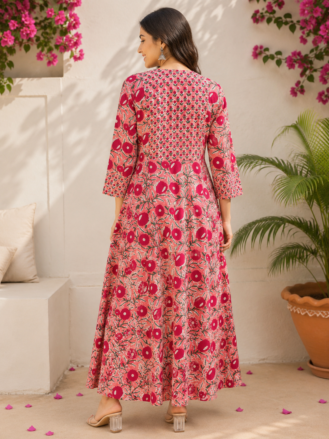 Saroj Hand Block Printed A Line Maxi Patch Dress
