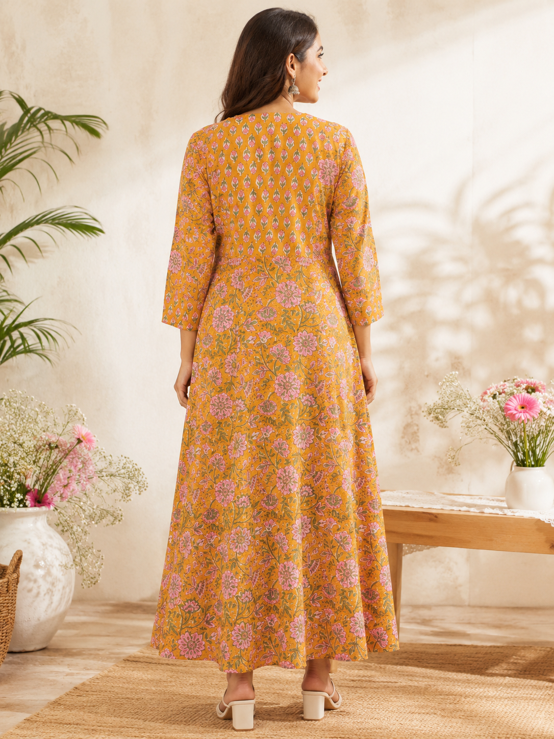 Chashini Hand Block Printed A Line Maxi Patch Dress