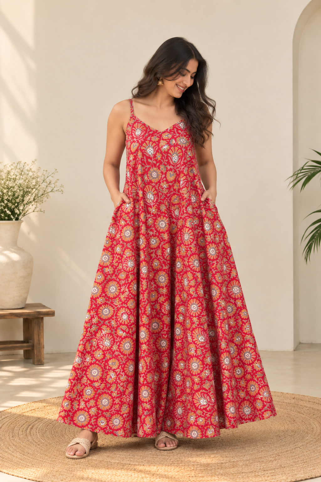 Phoolwari Hand Block Printed Floral Flared Jumpsuit