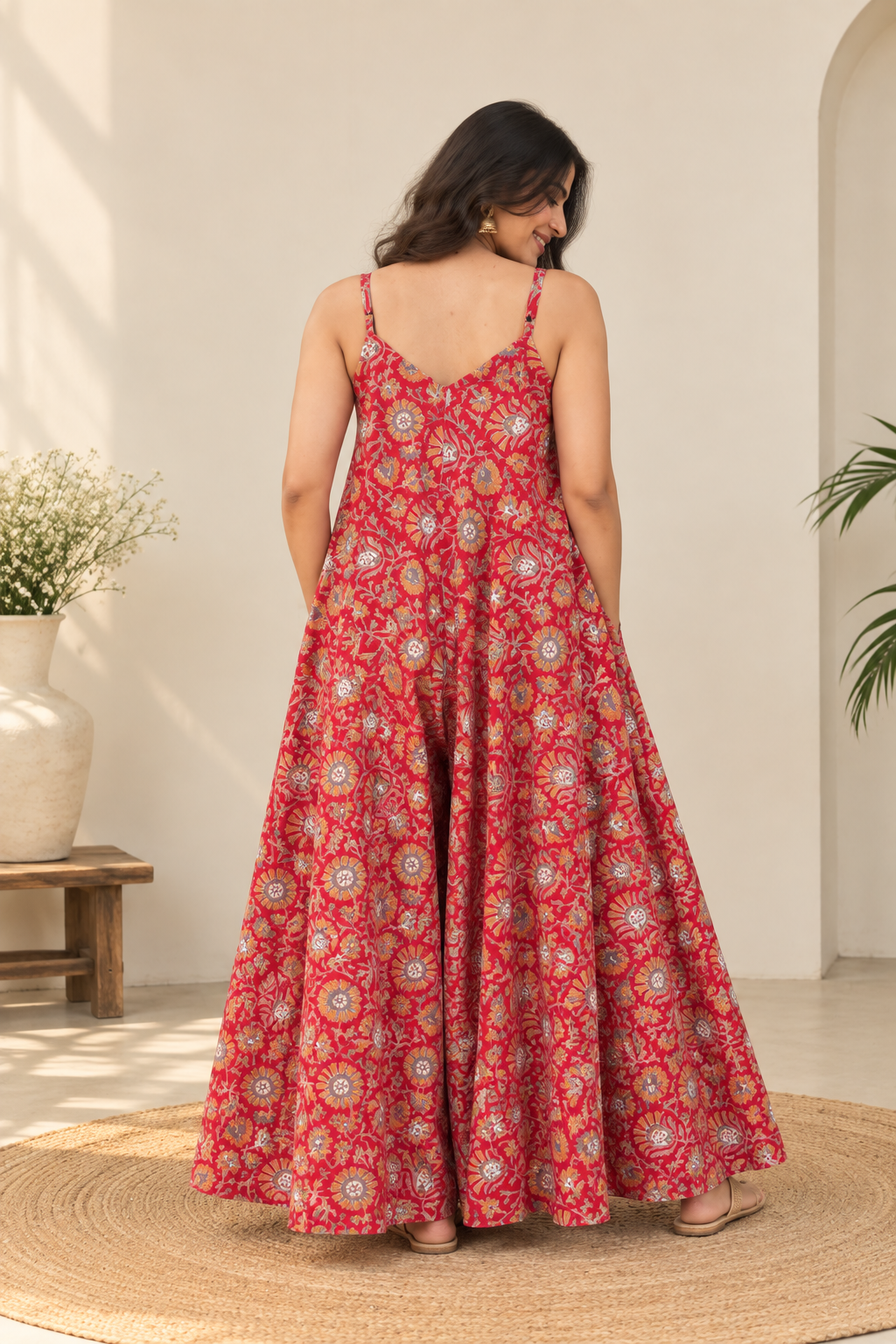Phoolwari Hand Block Printed Floral Flared Jumpsuit