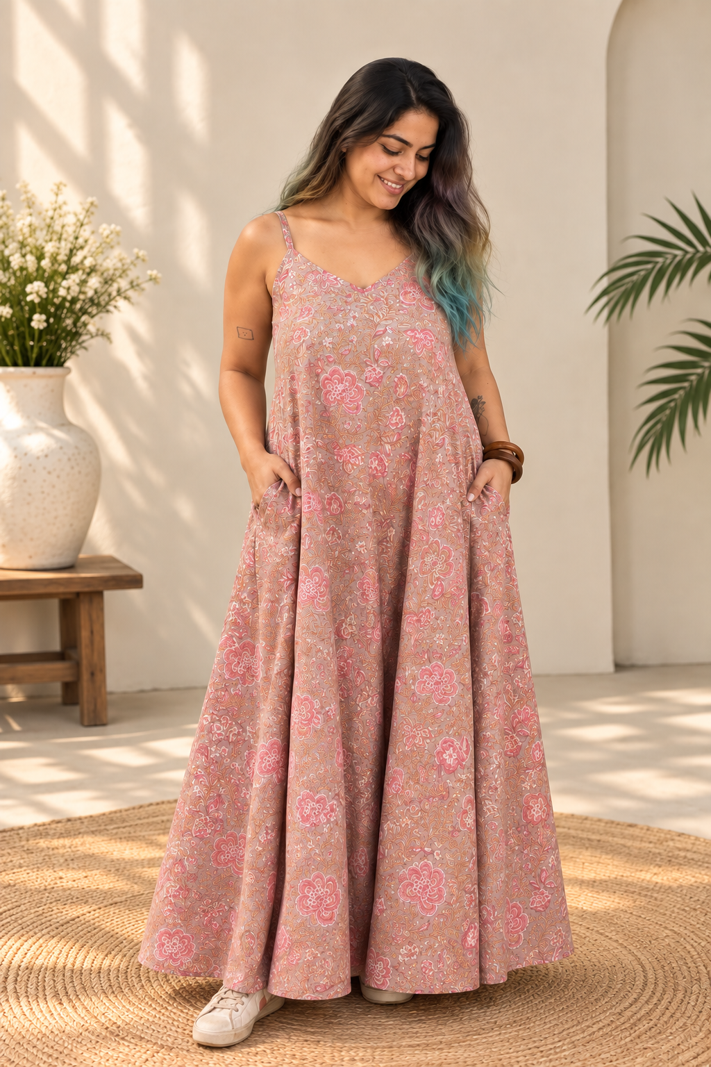 Jaal Jhoom Hand Block Printed Floral Flared Jumpsuit
