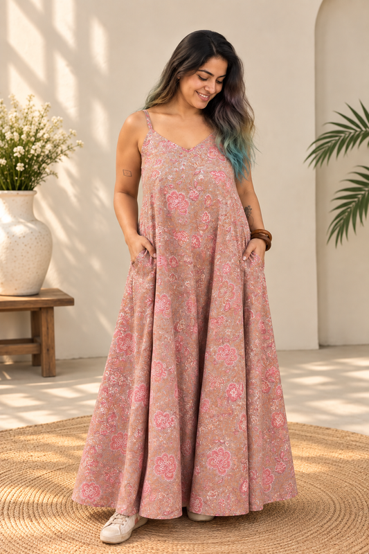 Jaal Jhoom Hand Block Printed Floral Flared Jumpsuit
