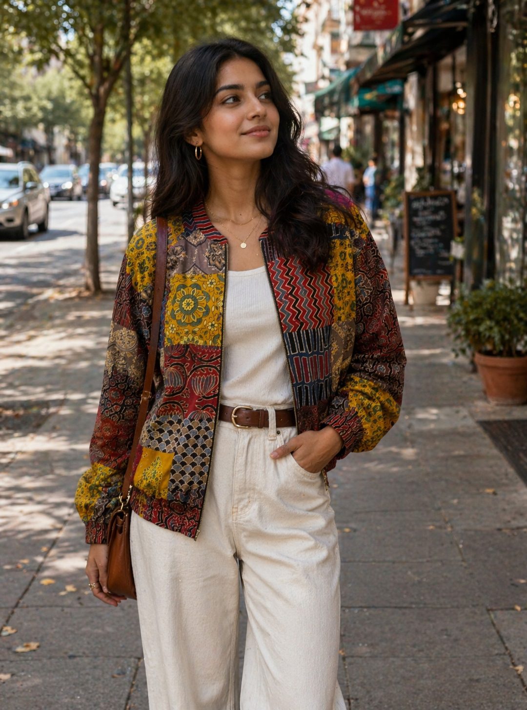 Ajrakh Hand Block Printed Patch Work Unisex Bomber Jacket
