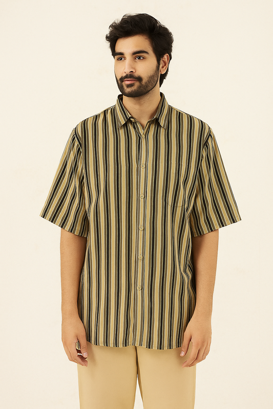 Kashish Ajrakh Lines Hand Block Printed Half Sleeves Unisex Shirt