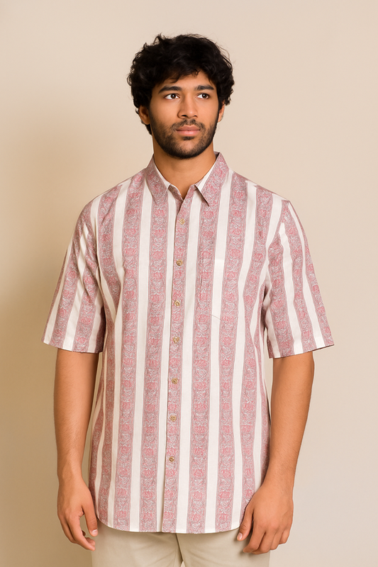 Moonflower Hand Block Printed Half Sleeves Unisex Shirt