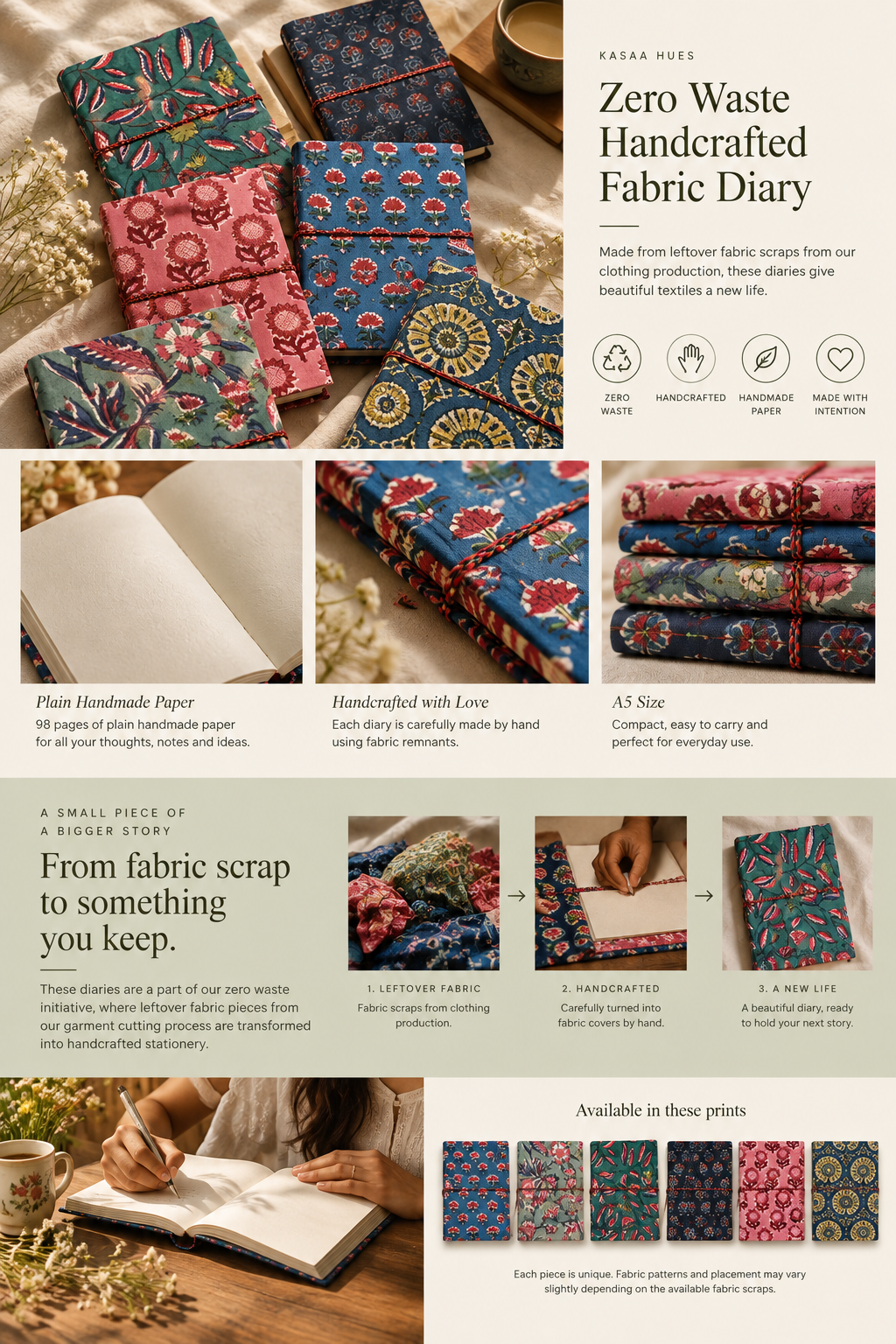 Zero Waste Handcrafted Handblock Printed Fabric Diary