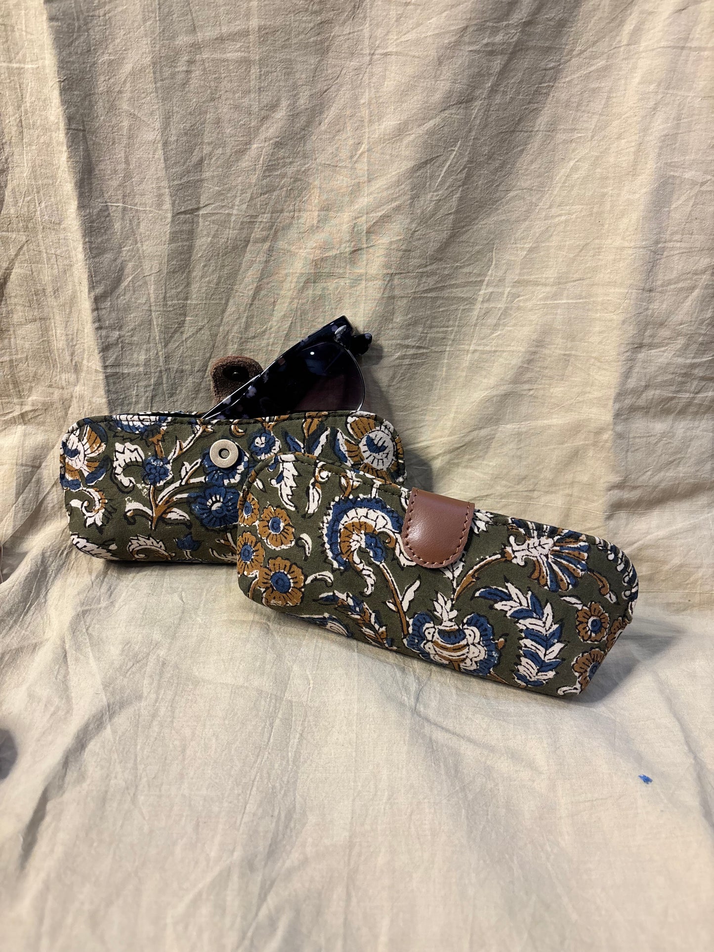 Green Kalamkari Hand Block Print Eyewear Case