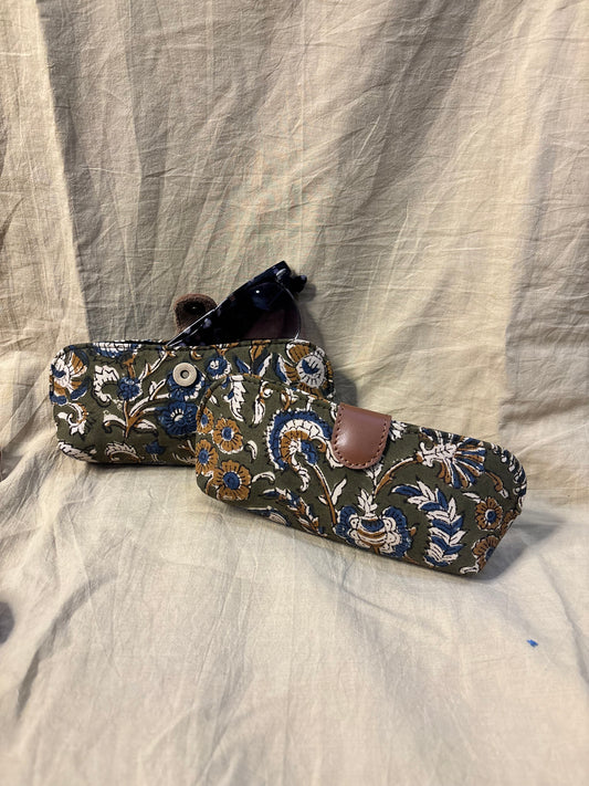 Green Kalamkari Hand Block Print Eyewear Case