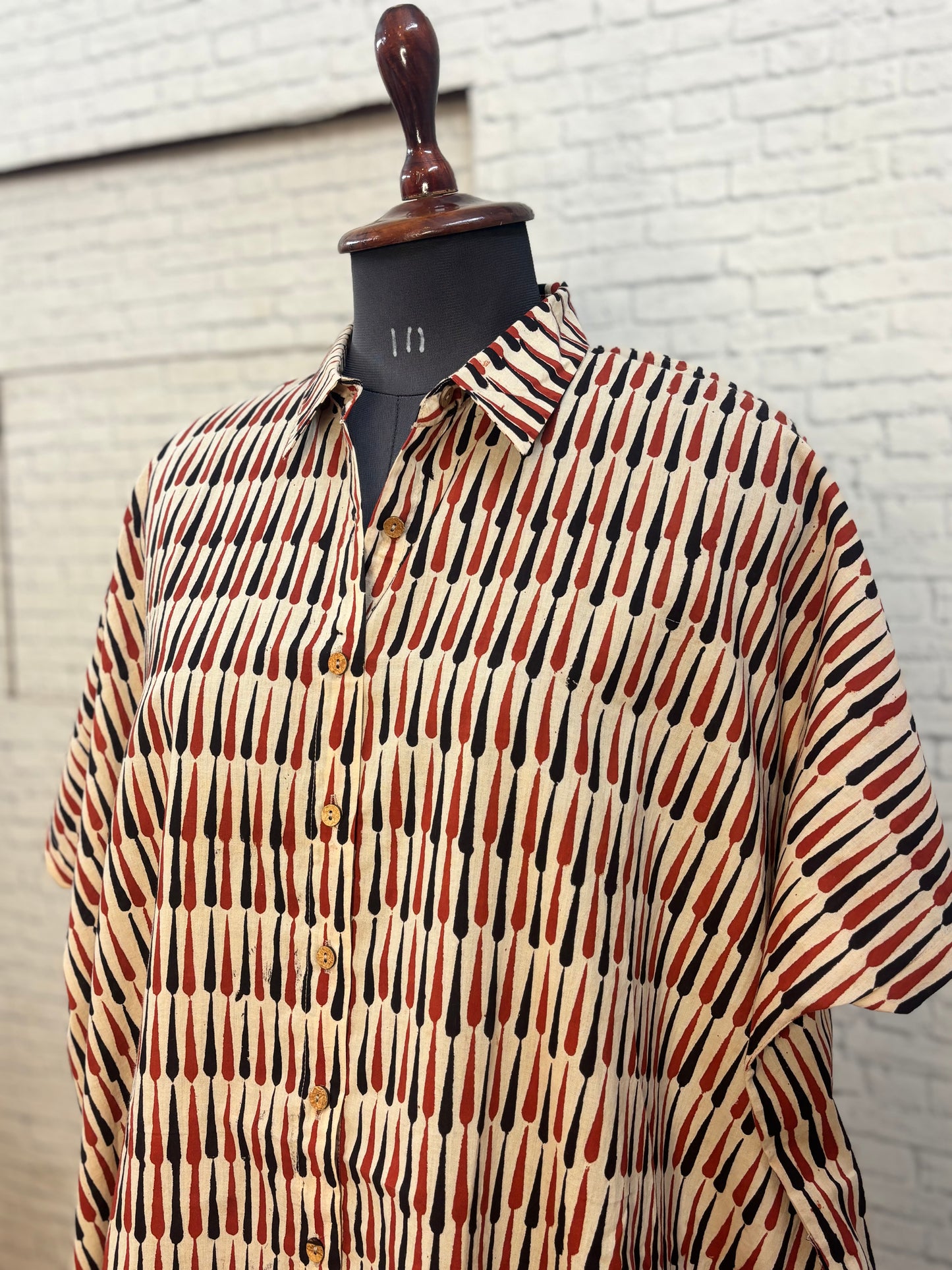 Red Black Tear Drops Cotton High Low Shirt Kaftan