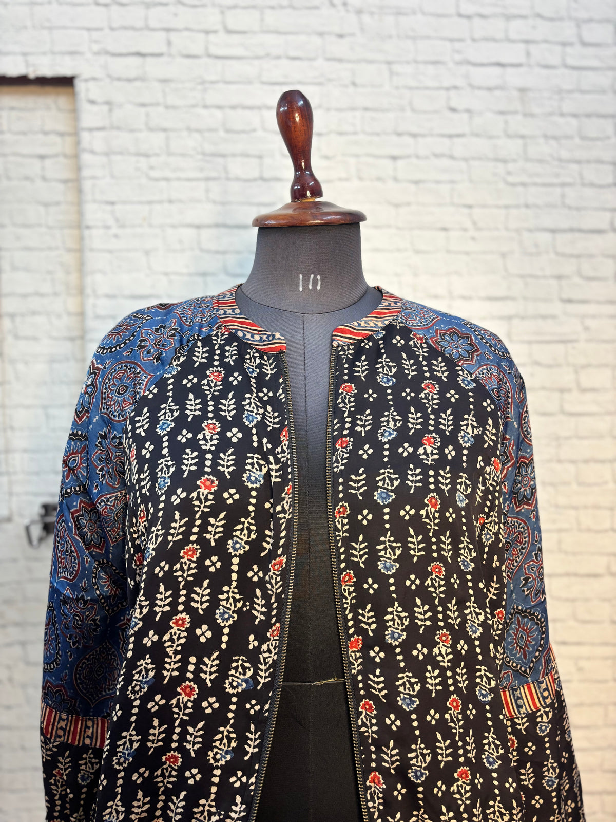 Black Modal Silk Ajrakh Unisex Bomber Jacket