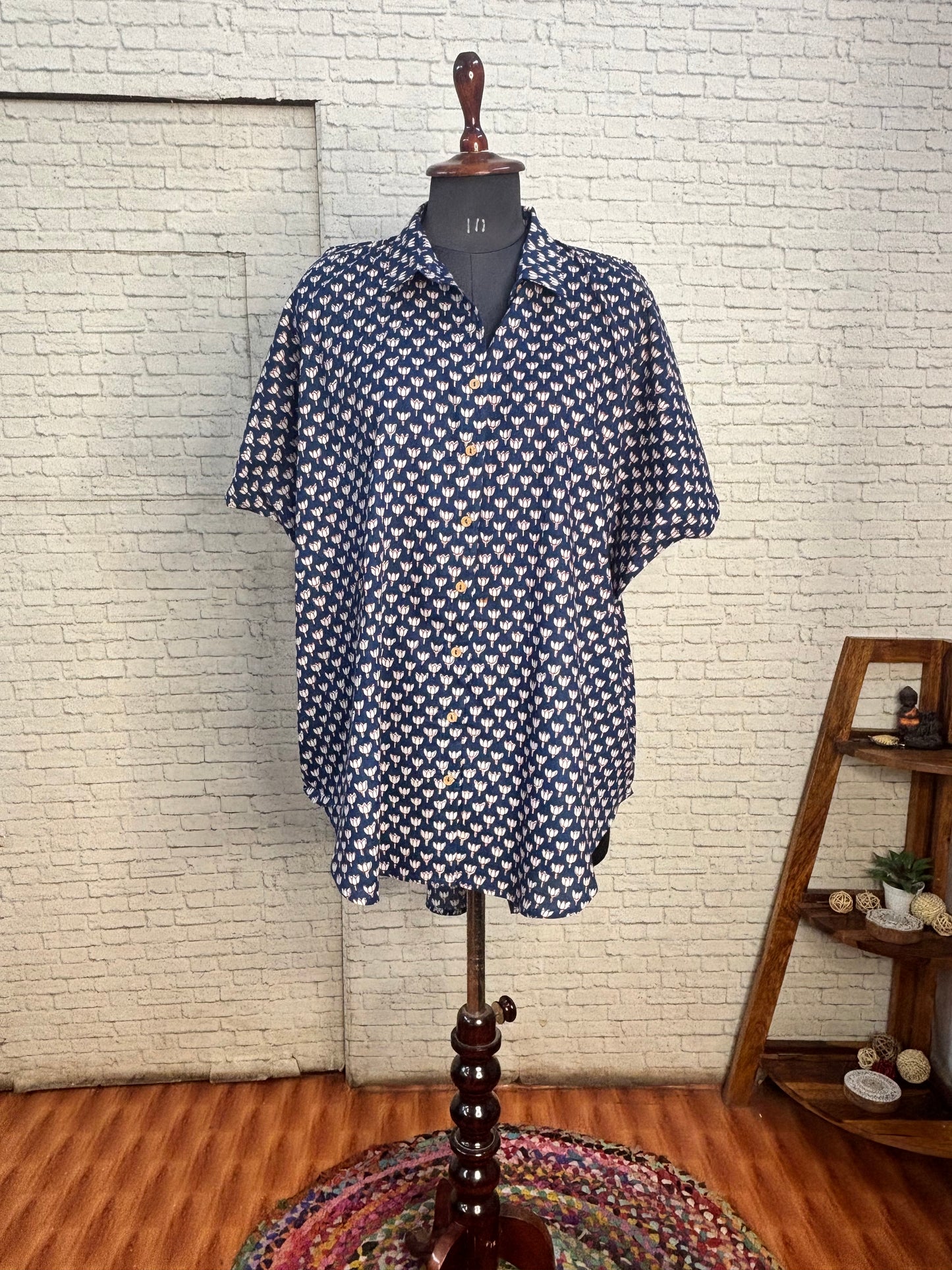 Indigo Lotus Cotton High Low Shirt Kaftan