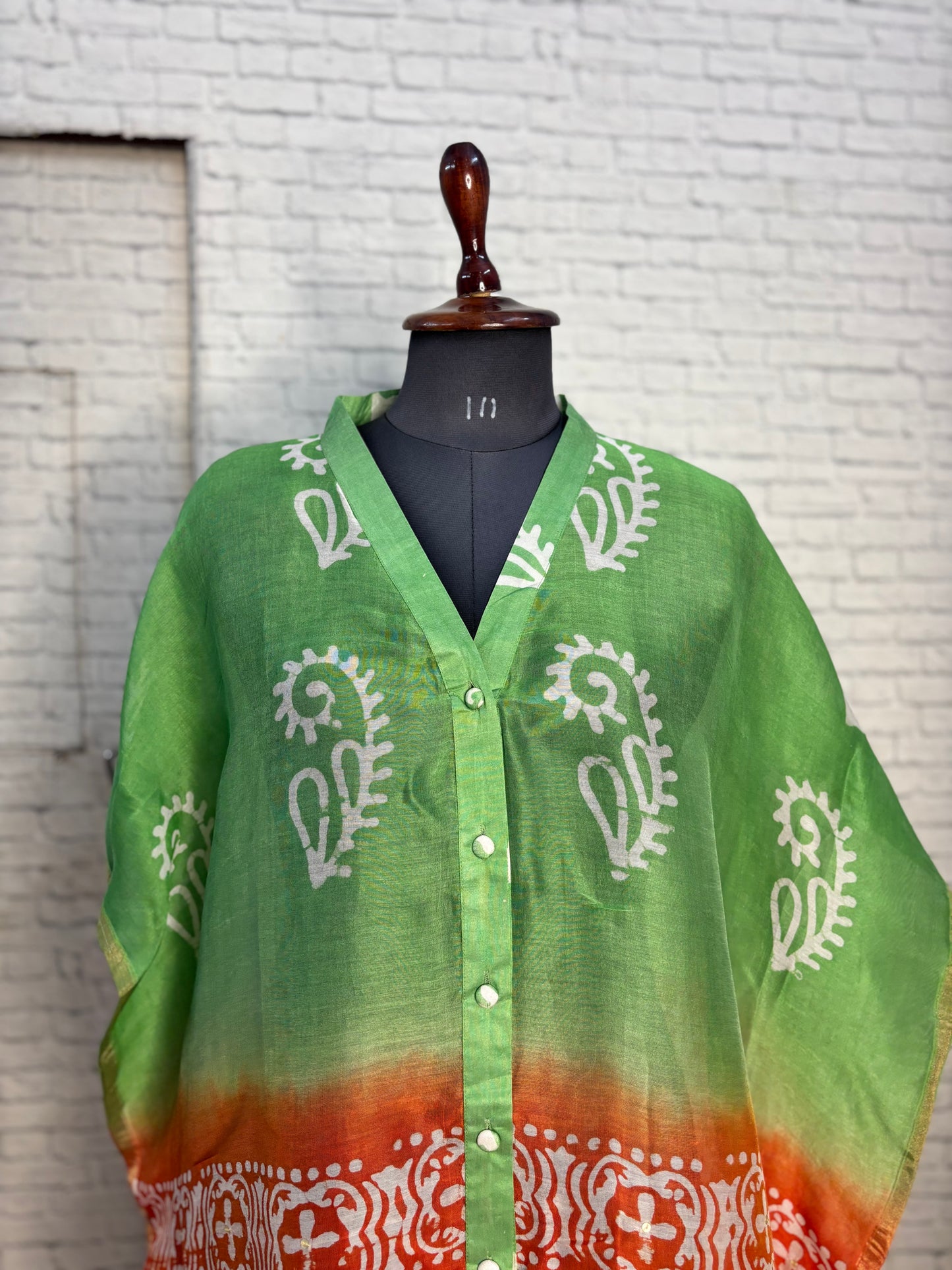 Green Orange Chanderi Shirt Kaftan with Sequin Detailing