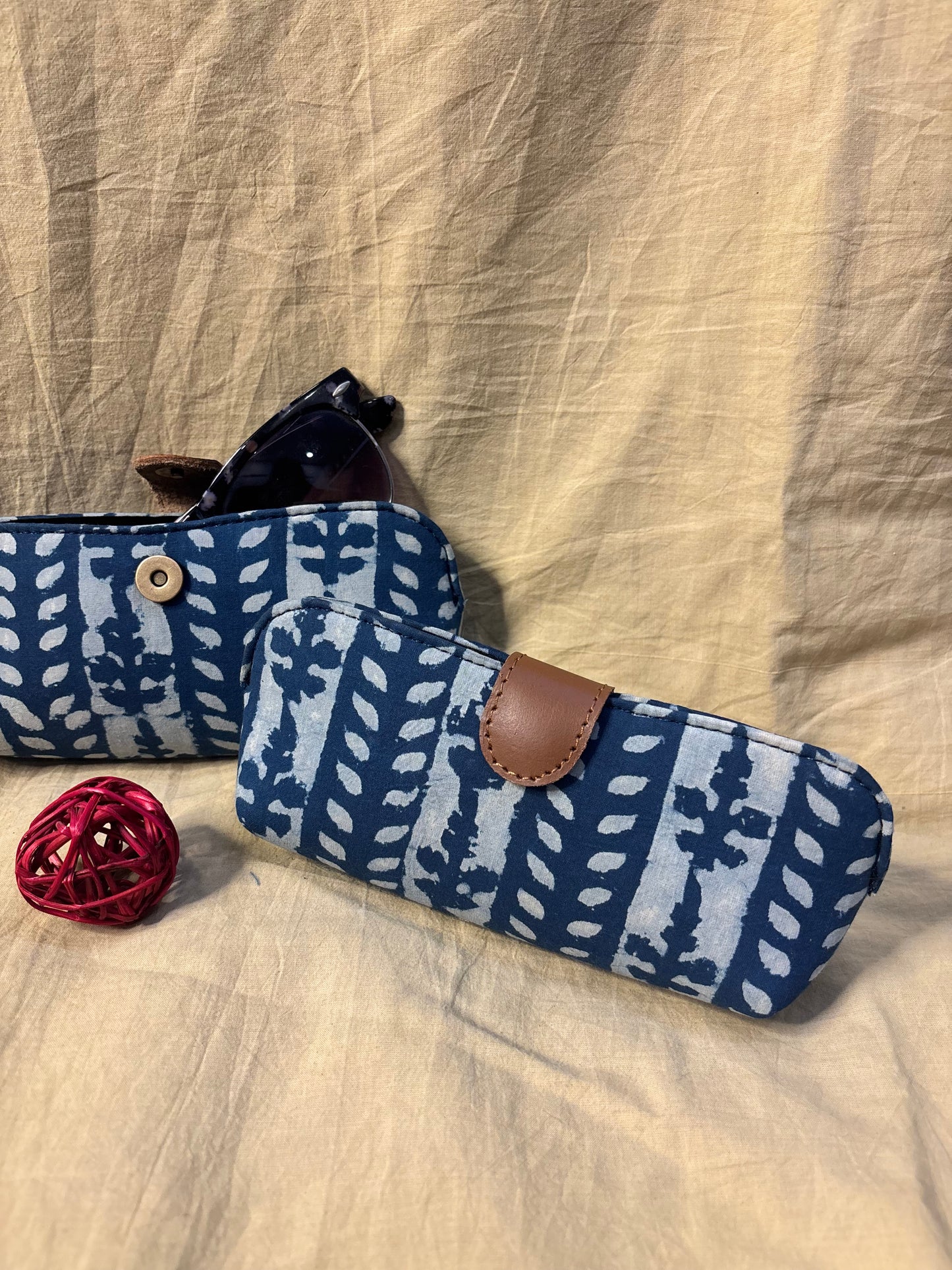 Indigo White Dabu Hand Block Print Eyewear Case