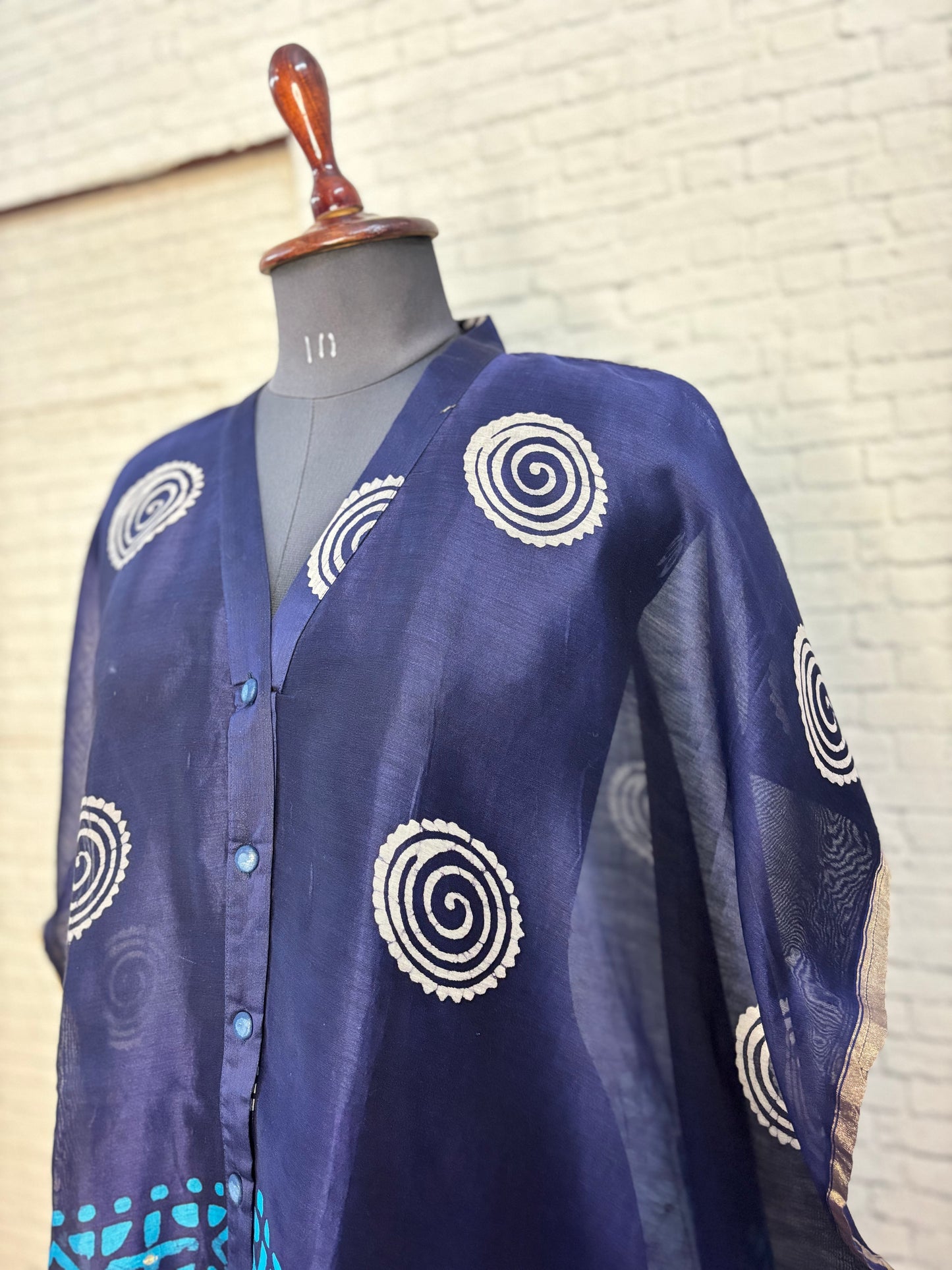 Blue Batik Chanderi Shirt Kaftan with Sequin Detailing