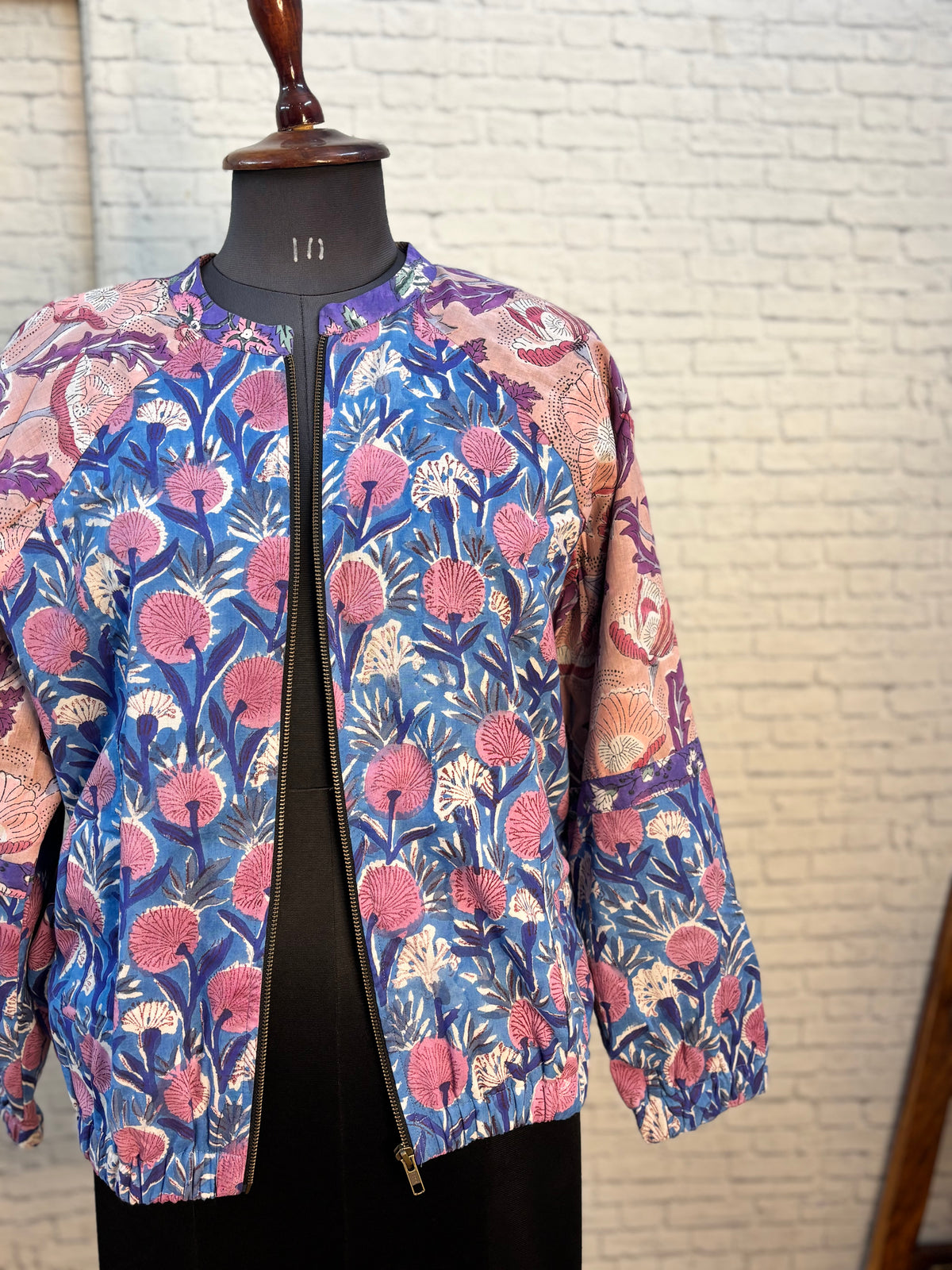 Purple Pink Hand Block Printed Unisex Bomber Jacket