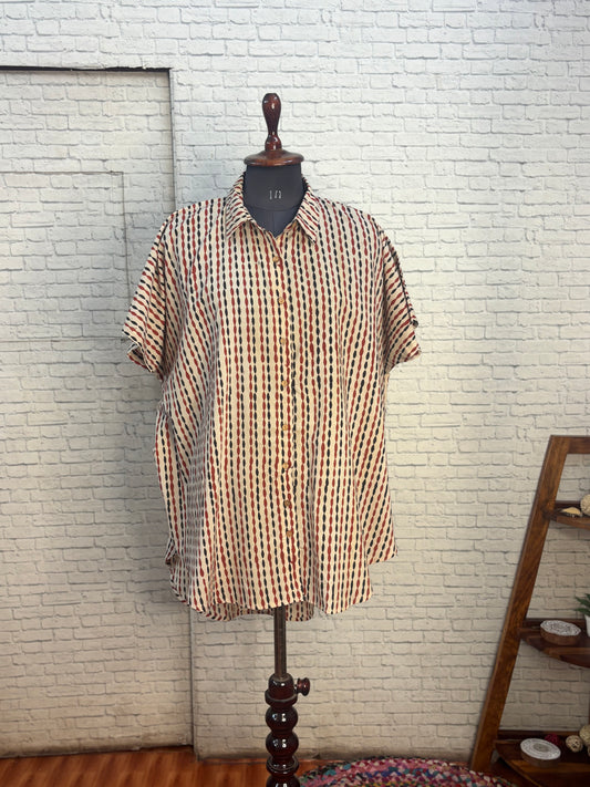 Red Black Bagru Cotton High Low Shirt Kaftan