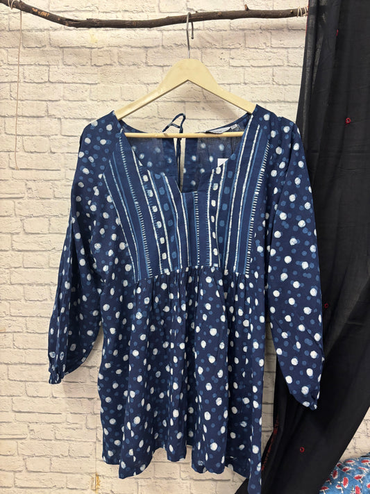 Deep Blue Sea Boho Top with Back Drawstring
