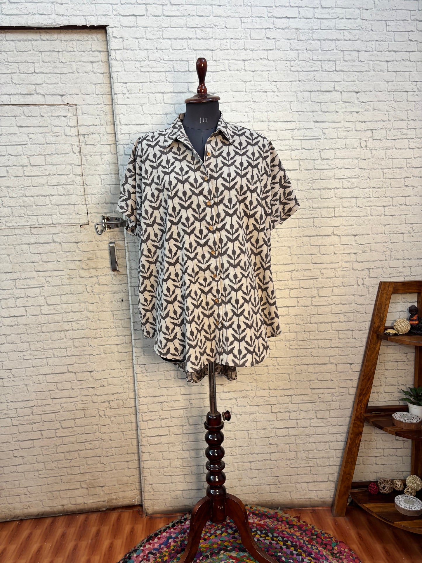 Kashish Flowers Hand Block Printed Cotton High Low Shirt Kaftan
