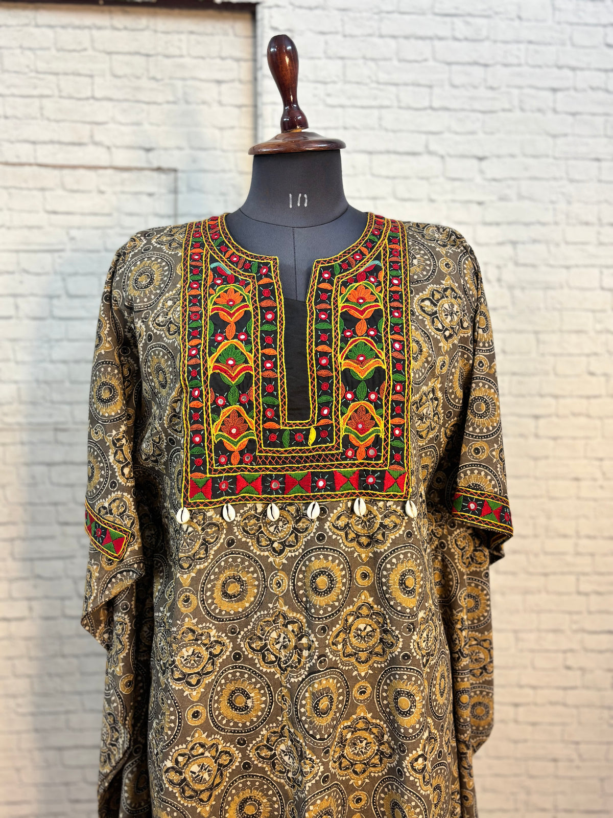 Kashish Ajrakh Hand Embroidered Patch Kaftan