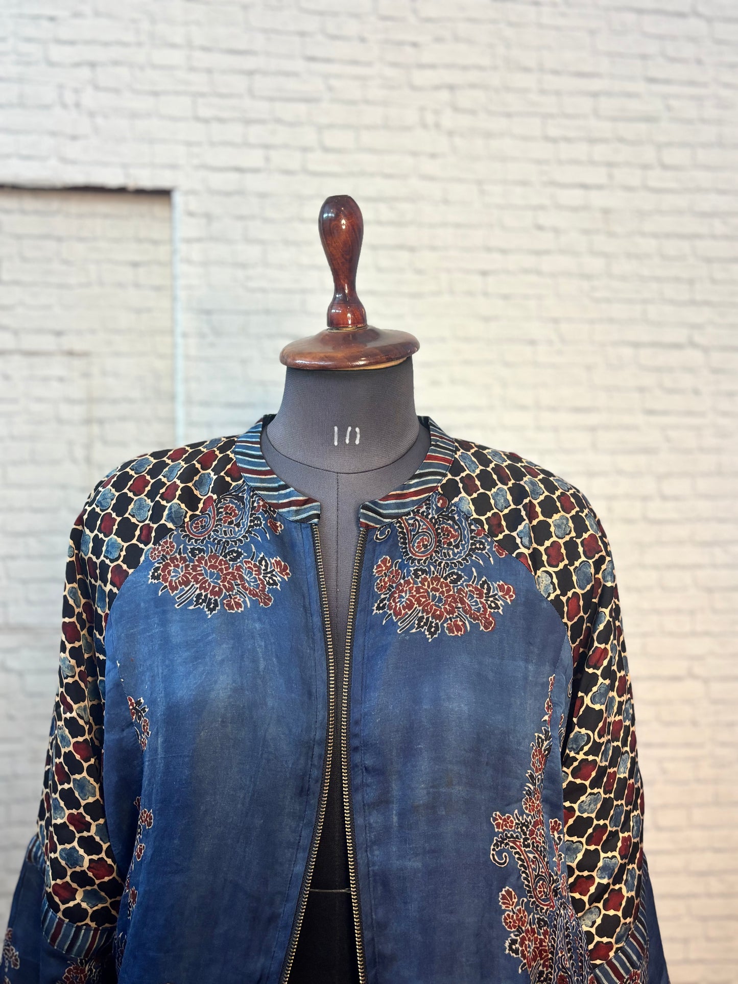 Indigo Black Modal Silk Ajrakh Unisex Bomber Jacket