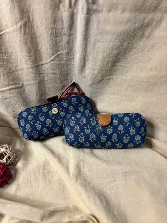Indigo Green Flower Ajrakh Hand Block Print Eyewear Case