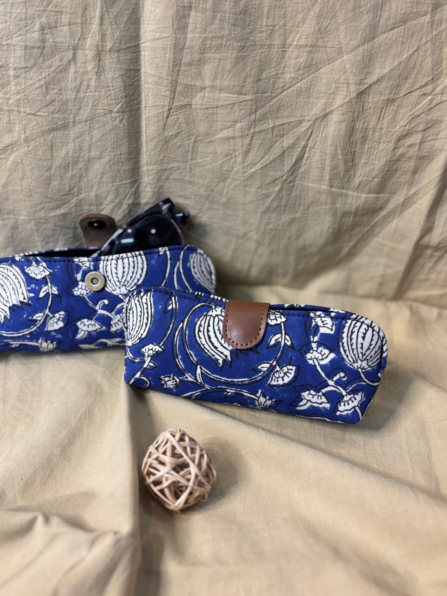 Indigo Floral Hand Block Print Eyewear Case