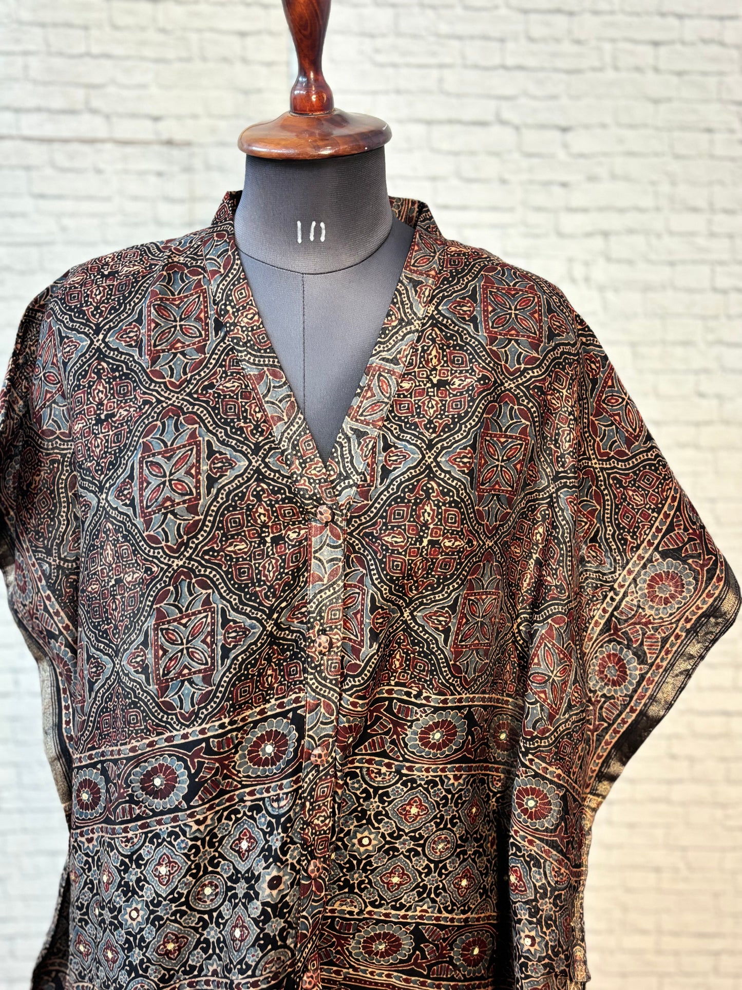 Black Ajrakh Chanderi Shirt Kaftan with Sequin Detailing