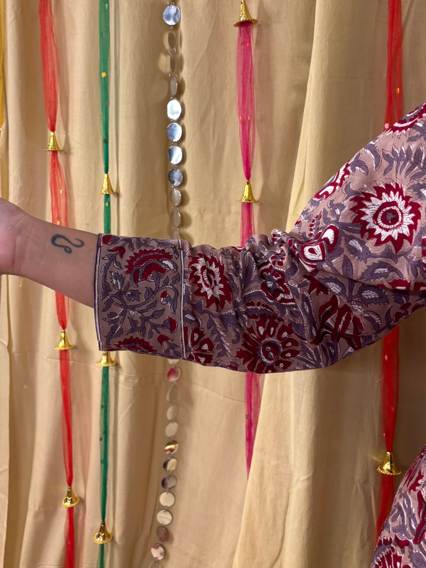 Inayat Hand Block Printed Patch Flared Maxi Dress with Hand Embroidery