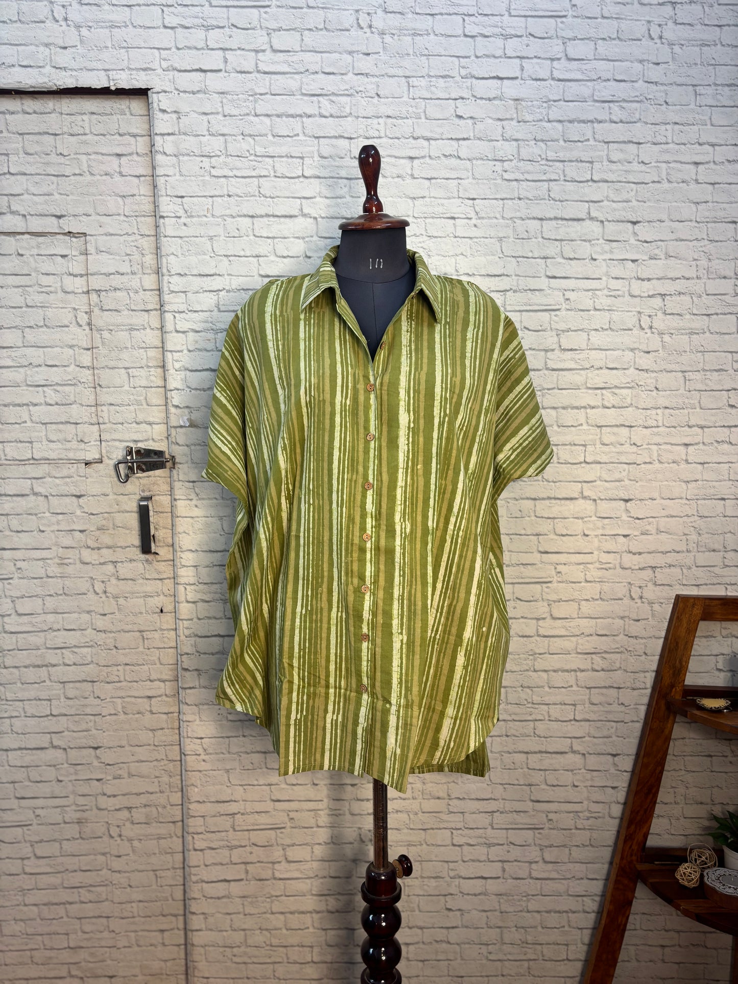 Matcha Dabu Cotton High Low Shirt Kaftan