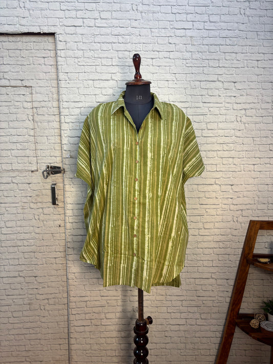 Matcha Dabu Cotton High Low Shirt Kaftan