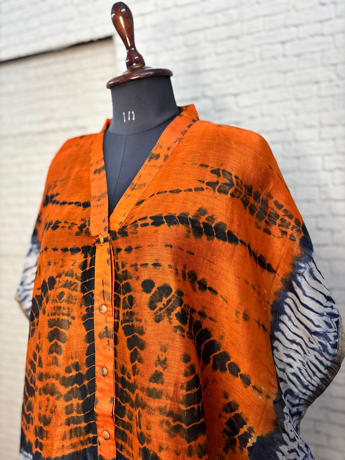 Orange Blue Shibori Chanderi Shirt Kaftan with Sequin Detailing