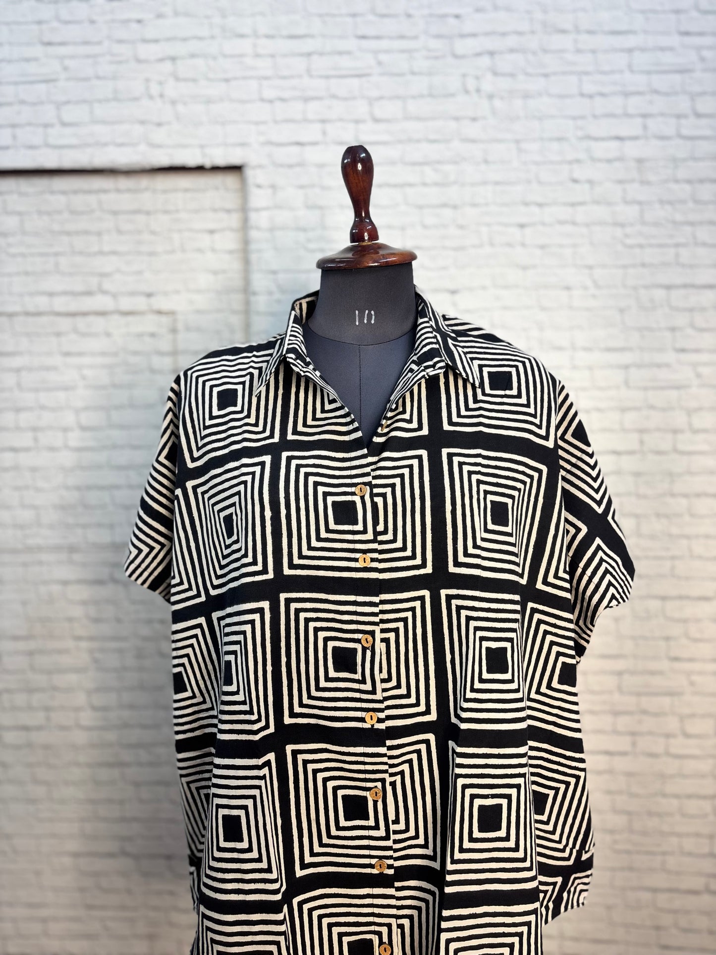 Black Maze Cotton High Low Shirt Kaftan