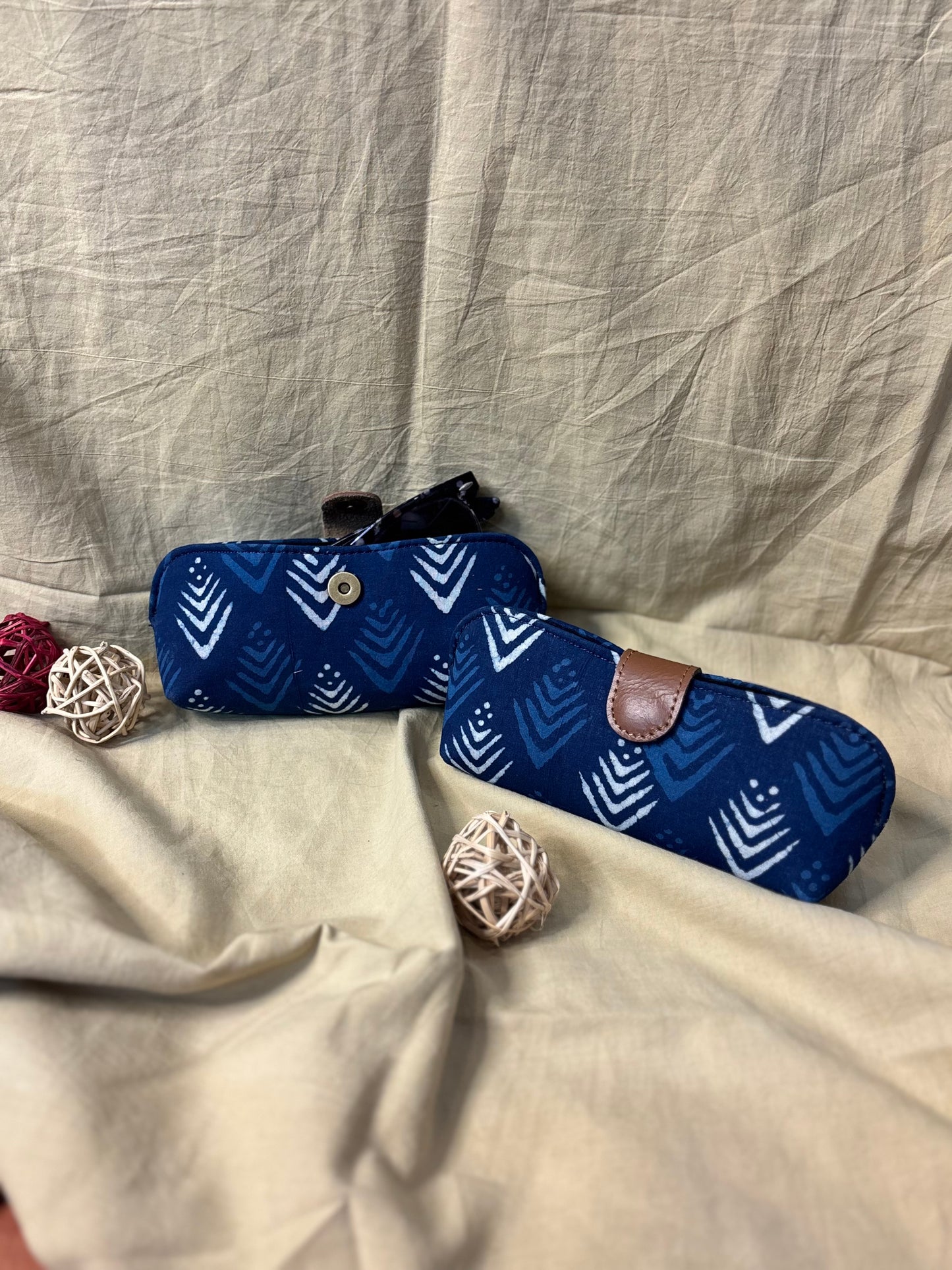 Indigo Leaf Hand Block Print Eyewear Case