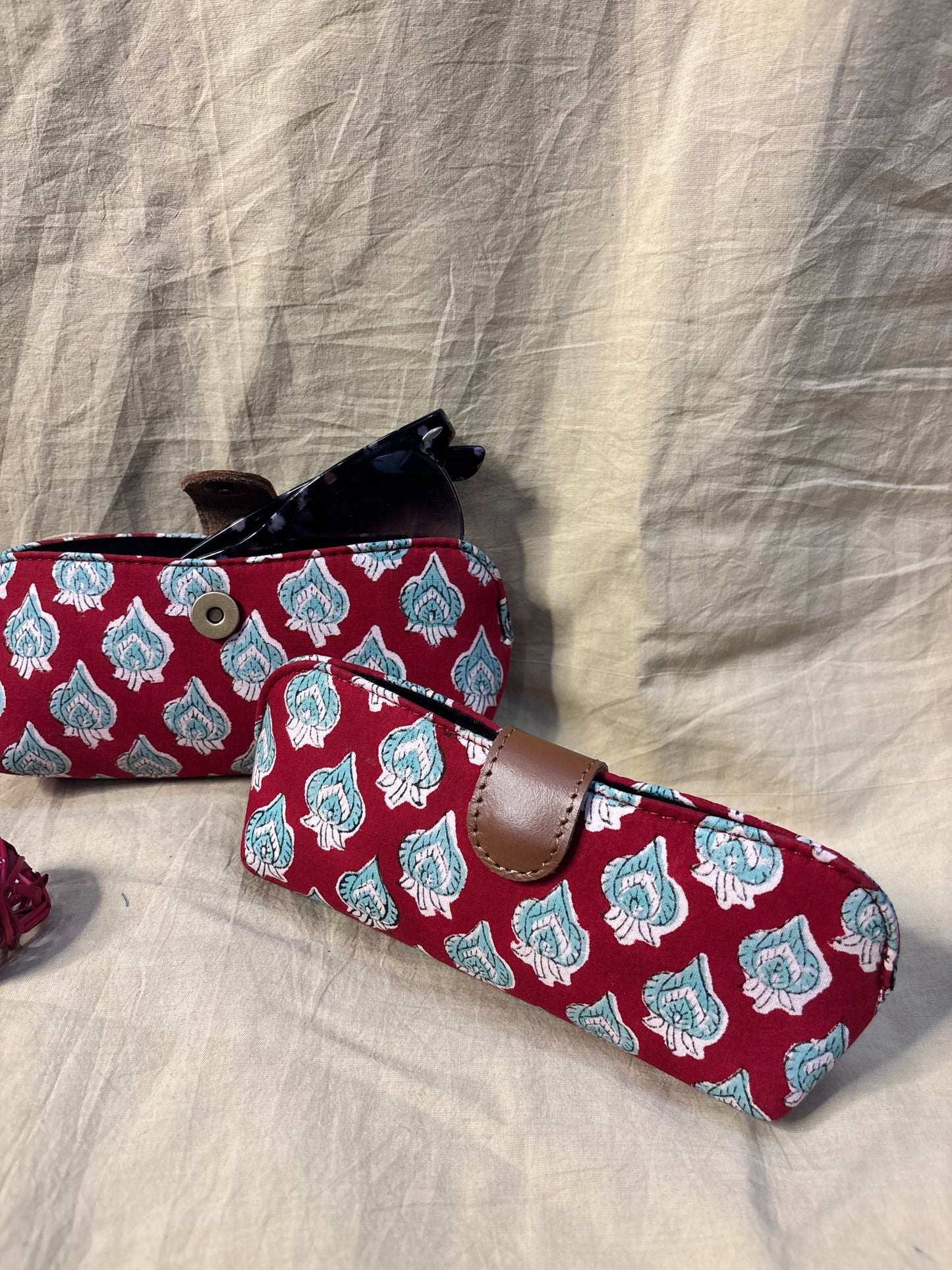Red Green Hand Block Print Eyewear Case